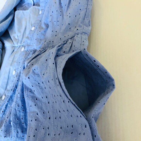 J. By J.Crew Floral Eyelet Shirt Dress Button Front Size 10 Blue 100% Cotton - Picture 10 of 16